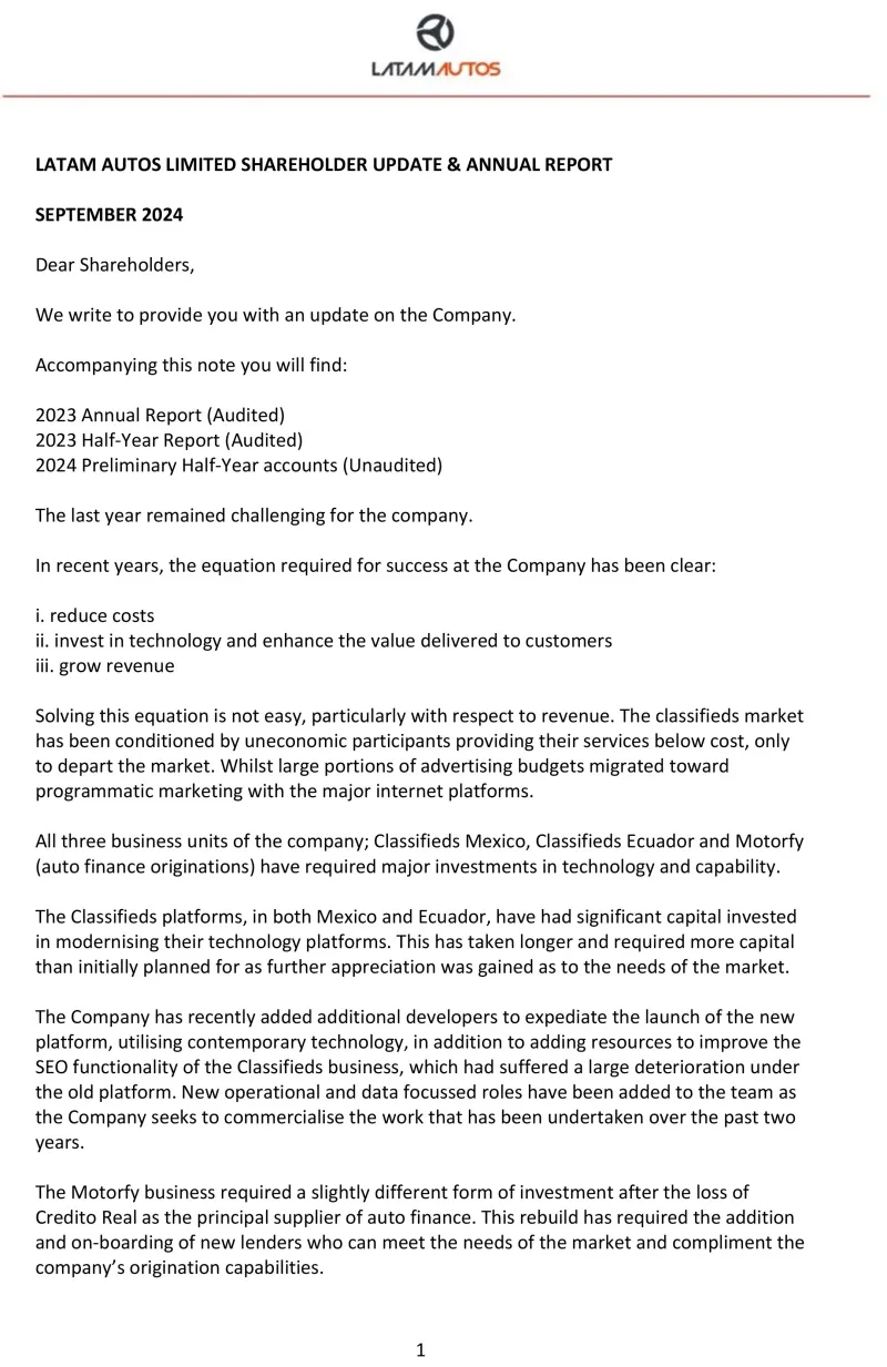 LAA Shareholder Update